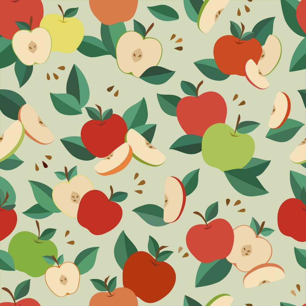 Apples Red Green Yellow Seamless Pattern vector