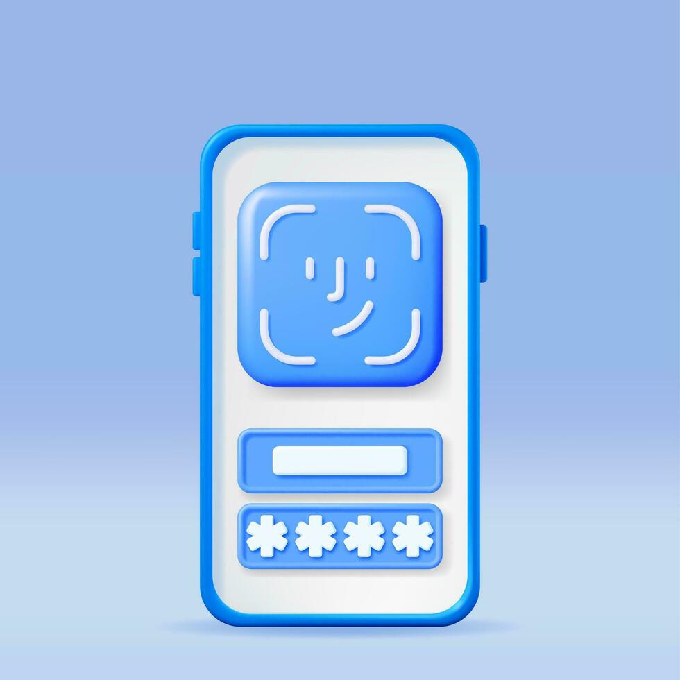 3d cara reconocimiento icono en teléfono aislado. hacer teléfono inteligente con biométrico cara carné de identidad reconocimiento. desbloquear vía cara escanear sistema concepto. ciber seguridad y datos proteccion. vector ilustración