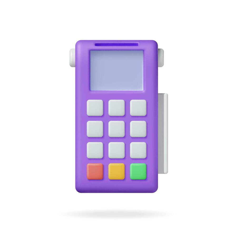 3D Payment Terminal Isolated. Render Modern POS Bank Payment Device. Payment NFC Keypad Machine. Credit Debit Card Reader. Contactless Payment Transaction Vector illustration