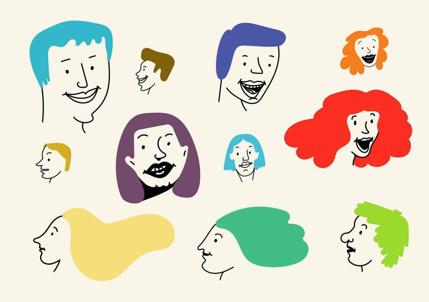 un conjunto de dibujos animados personaje caras vector