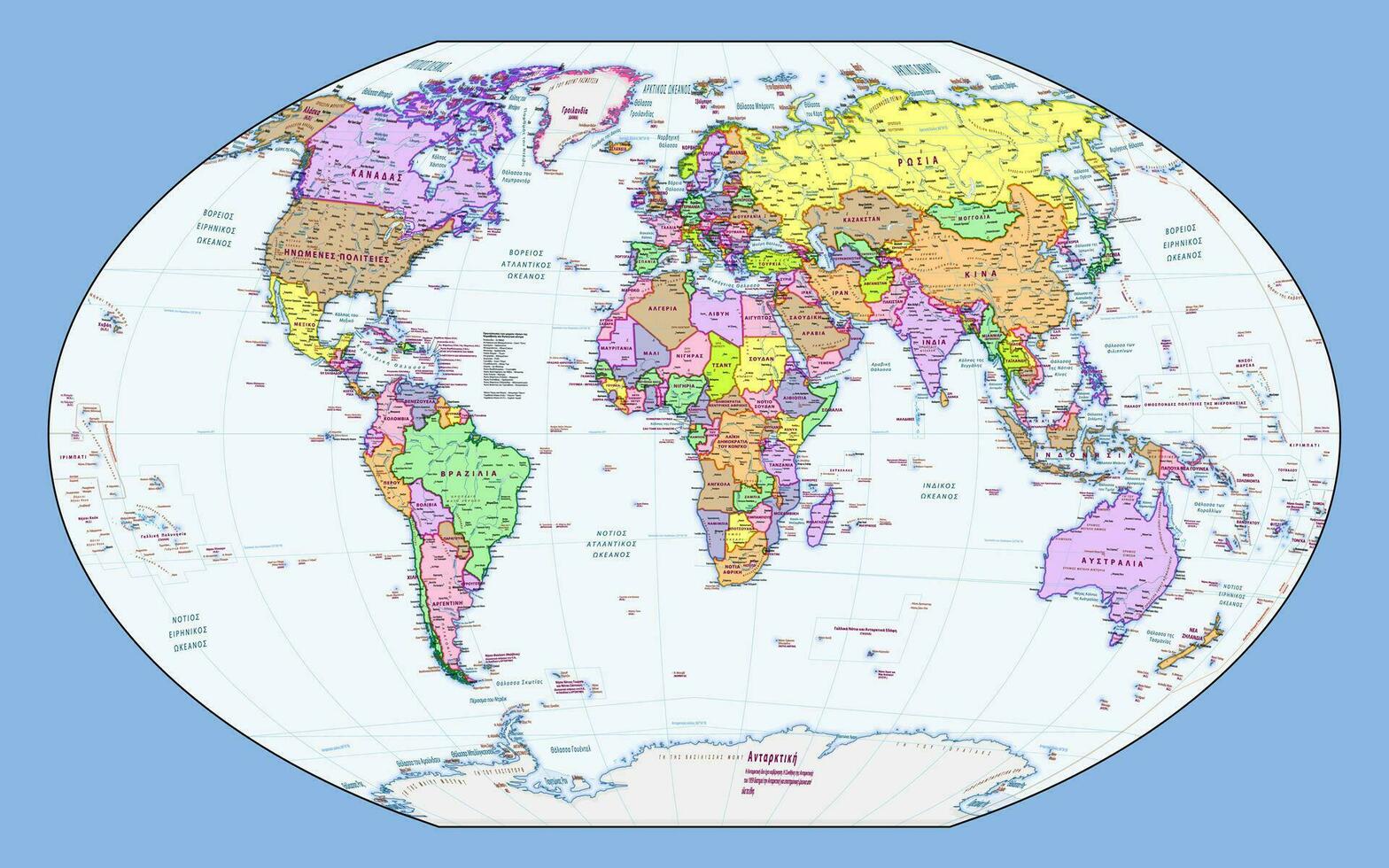 griego idioma político mundo mapa winkel-tripel proyección vector