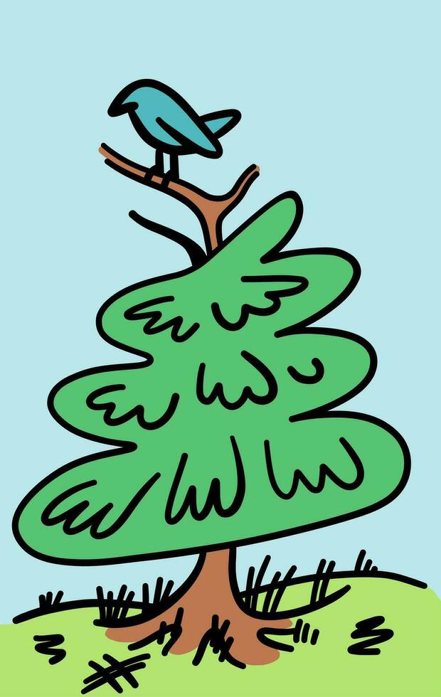 Illustration of a bird sitting on a green tree 35864043 Vector Art at
