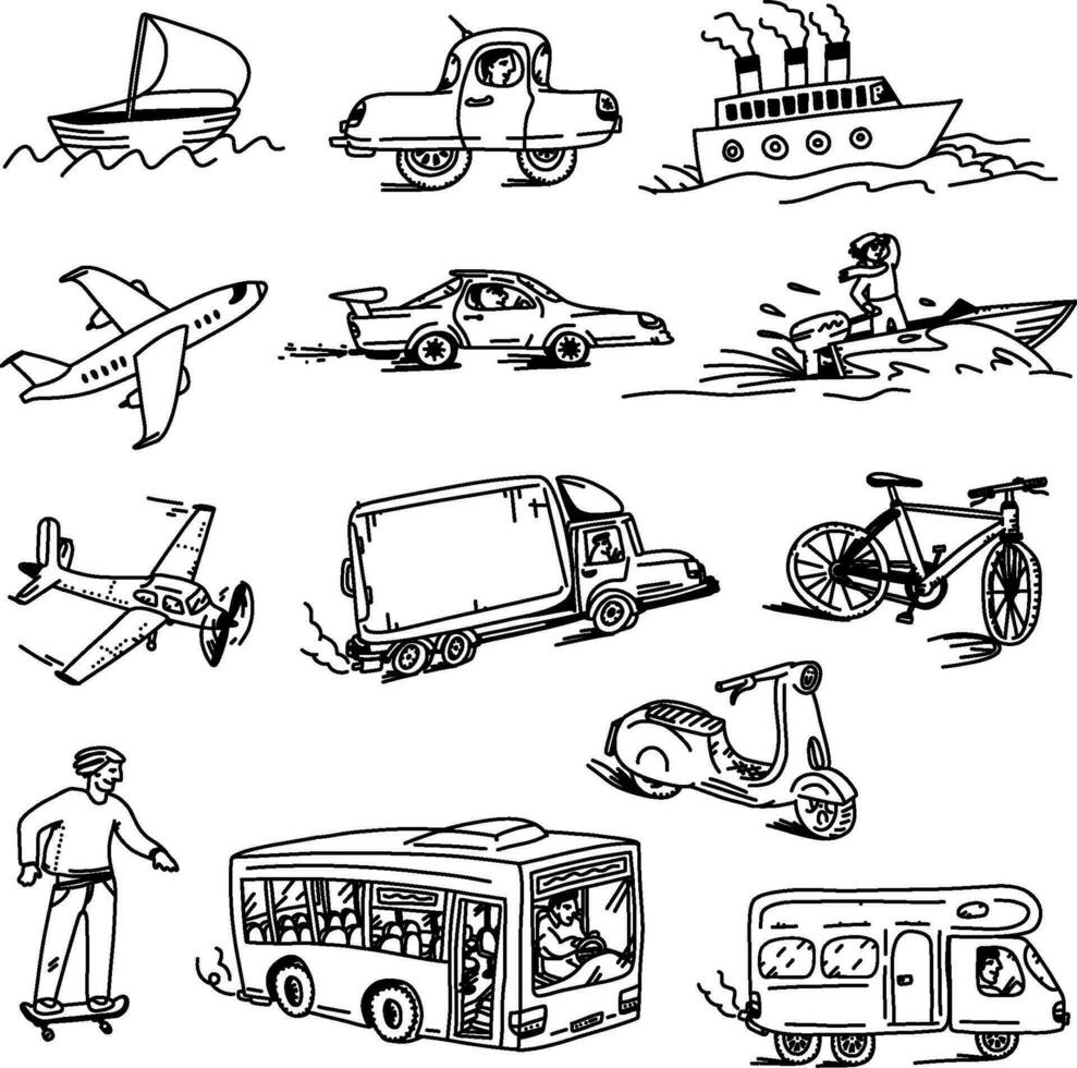 Set of 13 Travel or Transportation Vehicle Icons vector