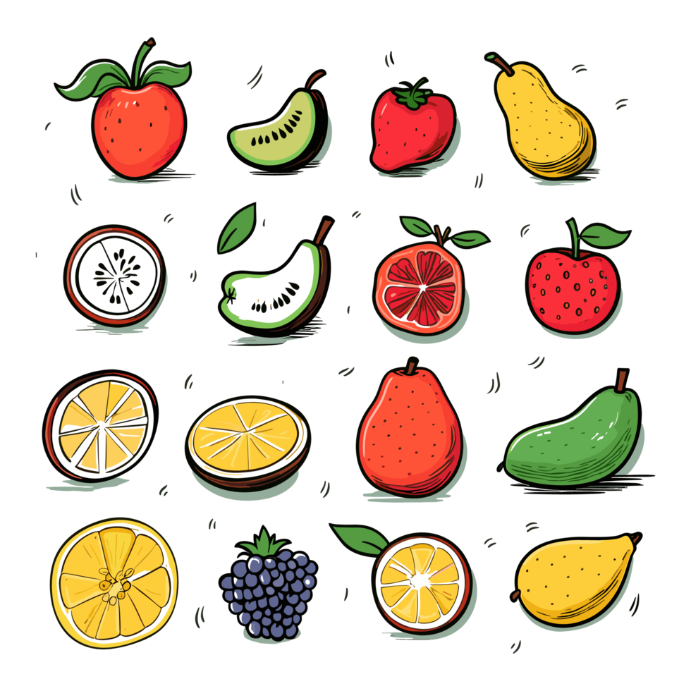 AI generated Hand-drawn fruits and food elements file PNG generated by AI