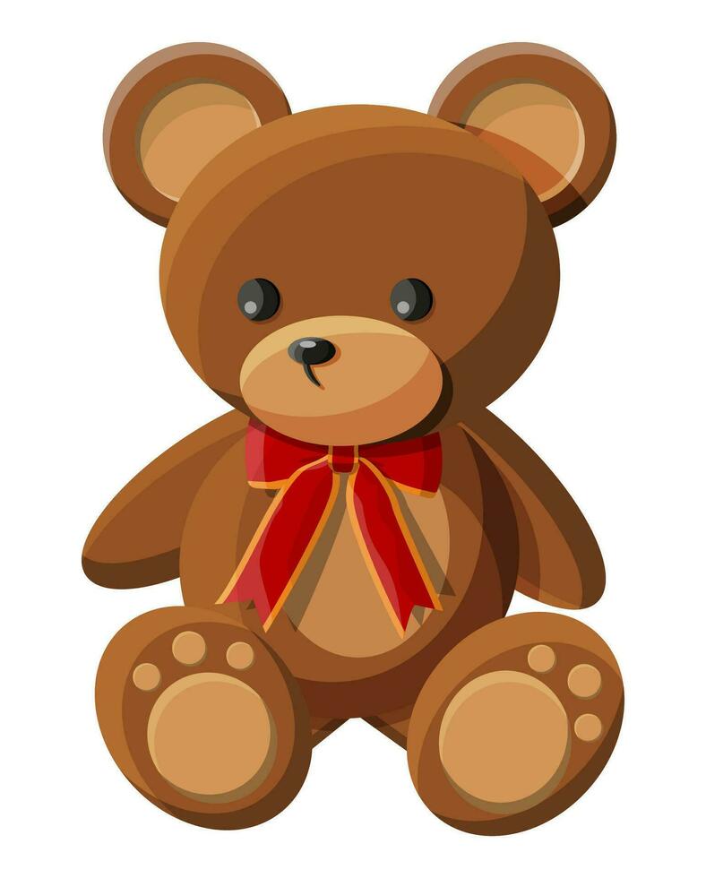 osito de peluche oso con arco. oso felpa juguete. oso de peluche icono. vector ilustración en plano estilo