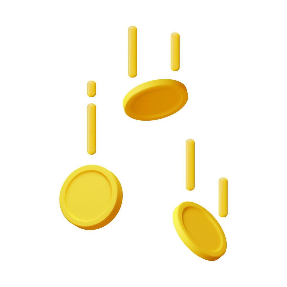 3D Falling Gold Coins Isolated. Money Rain. Render Empty Golden Coins. Growth, Income, Savings, Investment. Symbol of Wealth. Business Success. Vector illustration.