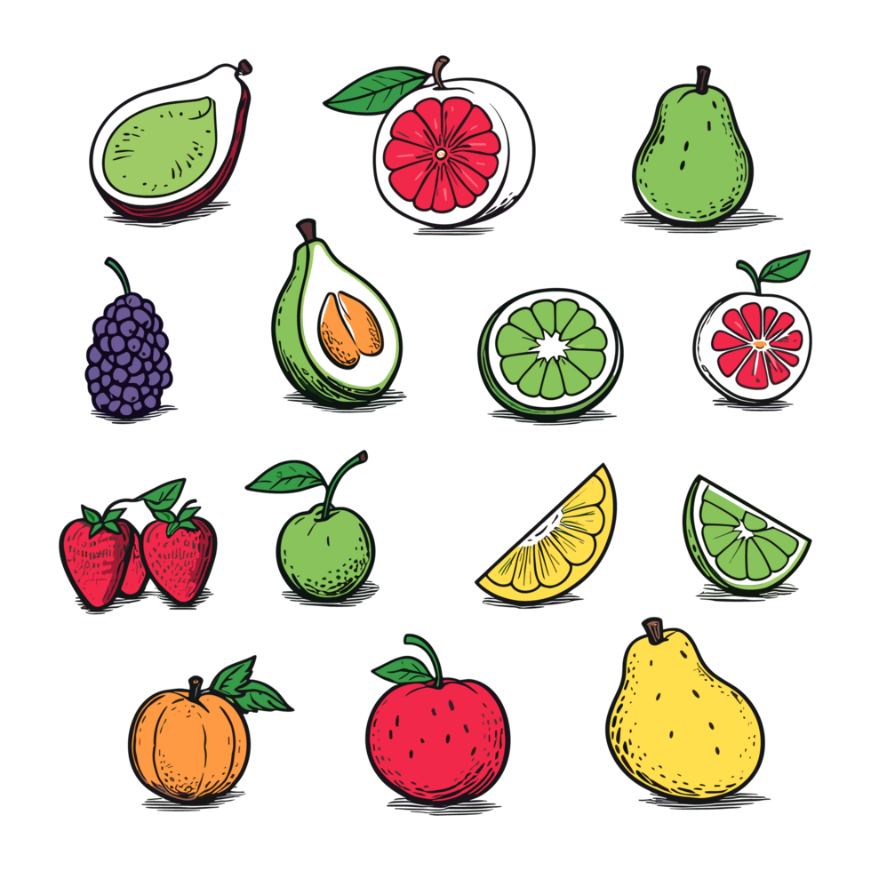 AI generated Hand-drawn fruits and food elements file PNG generated by AI