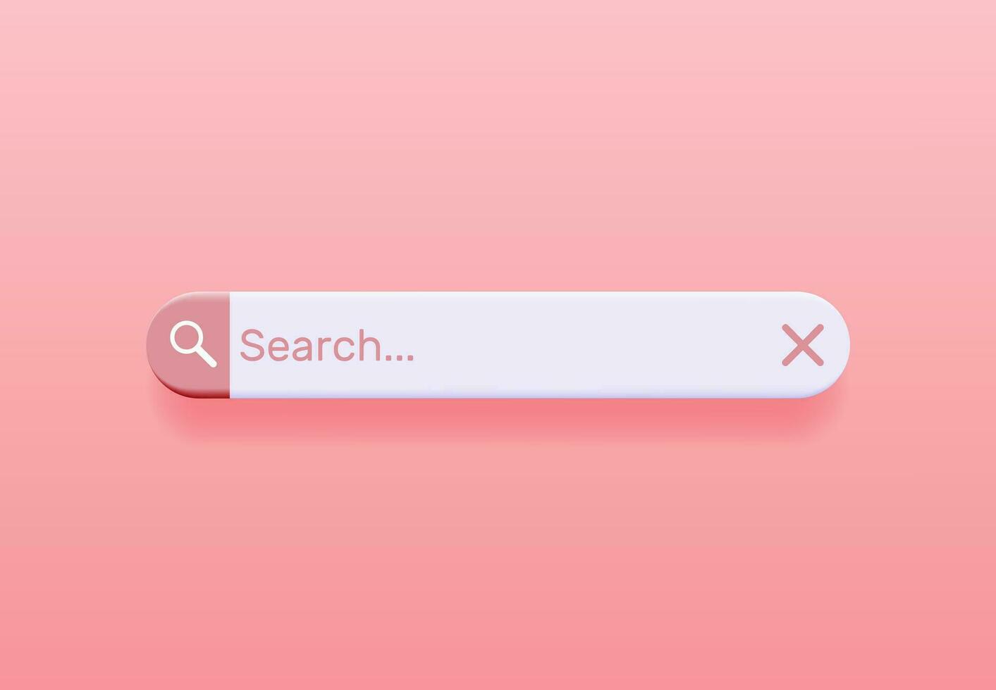 3D Search Bar Blank Isolated. Browser Button Template for Website, Application and UI. Navigation Search for Apps. Search Form Render with Shadow on Pink Background. Vector Illustration