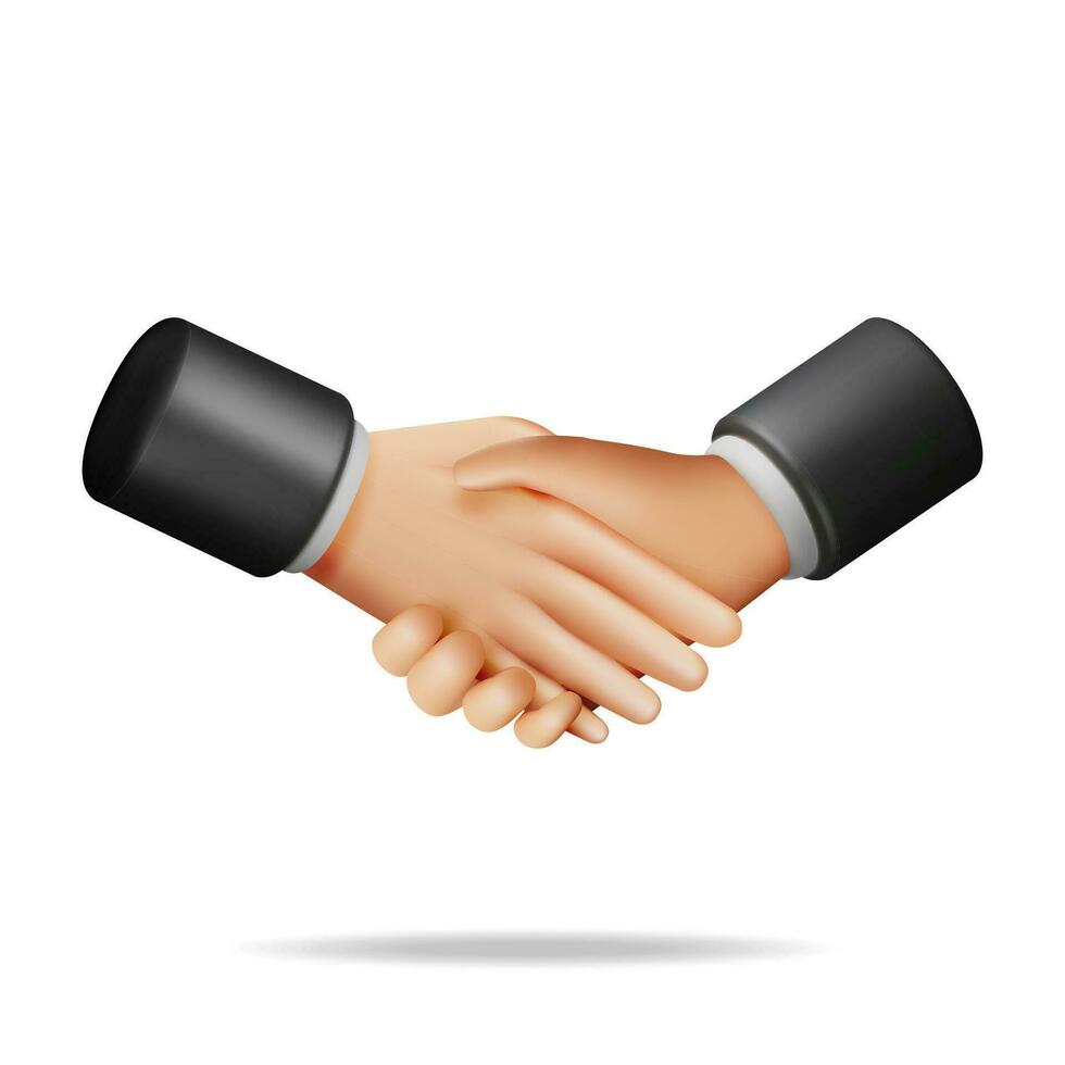 3D Handshake Gesture Isolated. Render Concept of Shaking Hands. Relations of Partnership. Business People Partners Handshake. Successful Transaction, Agreement, Deal. Vector Illustration