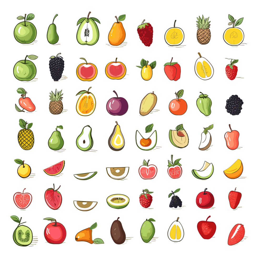 AI generated Hand-drawn fruits and food elements file PNG generated by AI