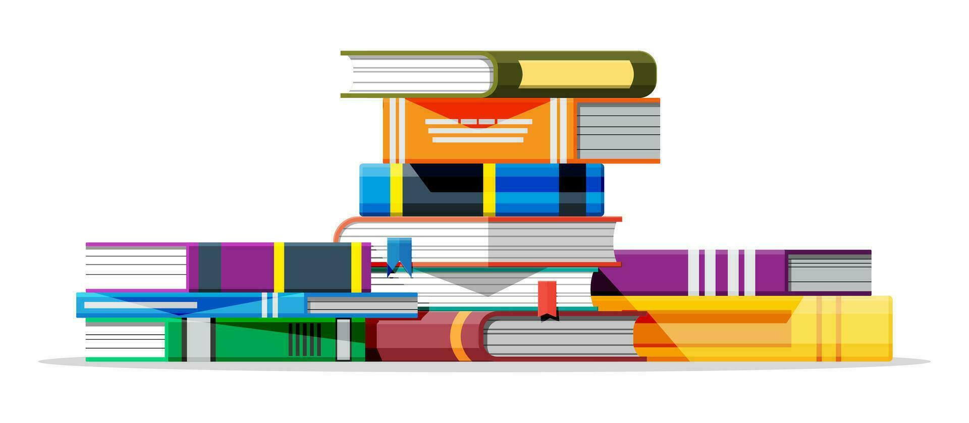 Pile of books isolated on white background. Book cover in various colors. Reading education, e-book, literature, encyclopedia. Vector illustration in flat style