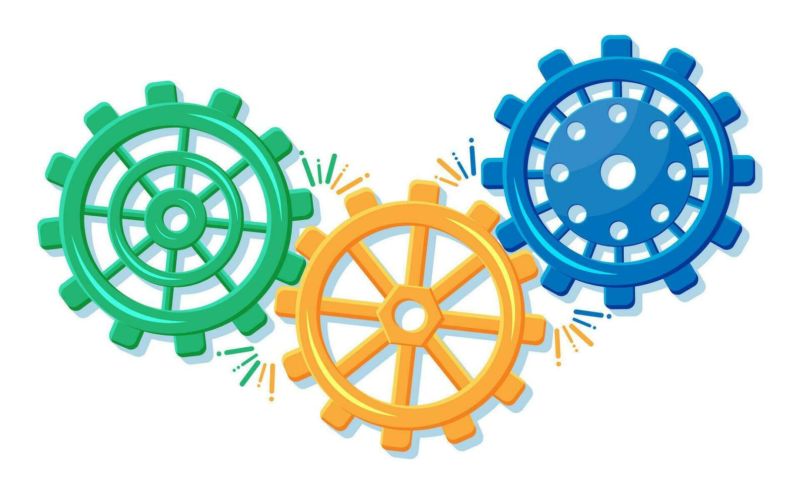 Geometric colorful gear wheels. Cogwheel isolated on white. Business team and teamwork concept. Partnership, business, cooperation, collaboration and management. Flat vector illustration