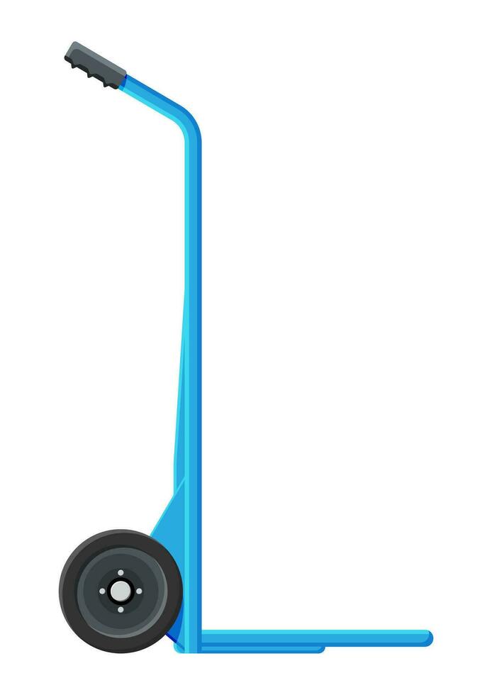 Empty barrow isolated on white. Metallic two wheeled trolley. Hand truck dolly icon. Transportation of goods, warehouse equipment. Cartoon flat vector illustration