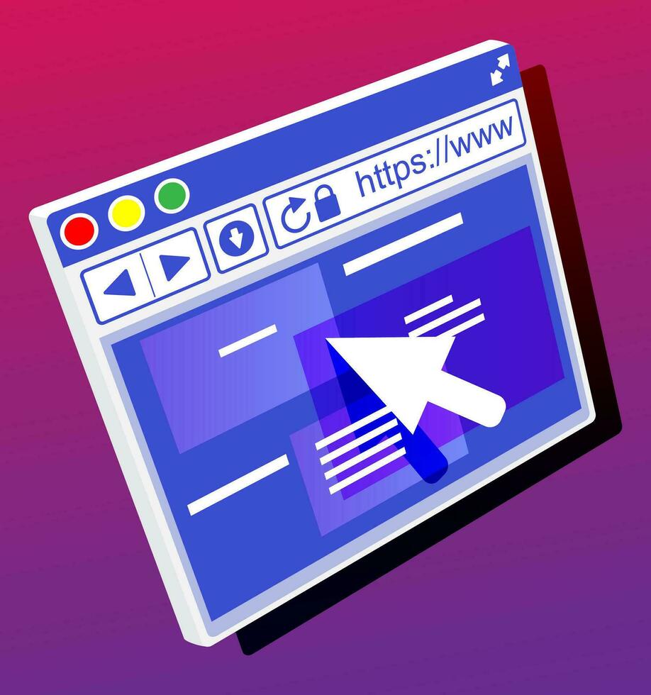navegador ventana. operando sistema usuario interfaz, interfaz gráfica de usuario computadora software. web sitio y ratón cursor. resumen antecedentes con ui panel. plano vector ilustración