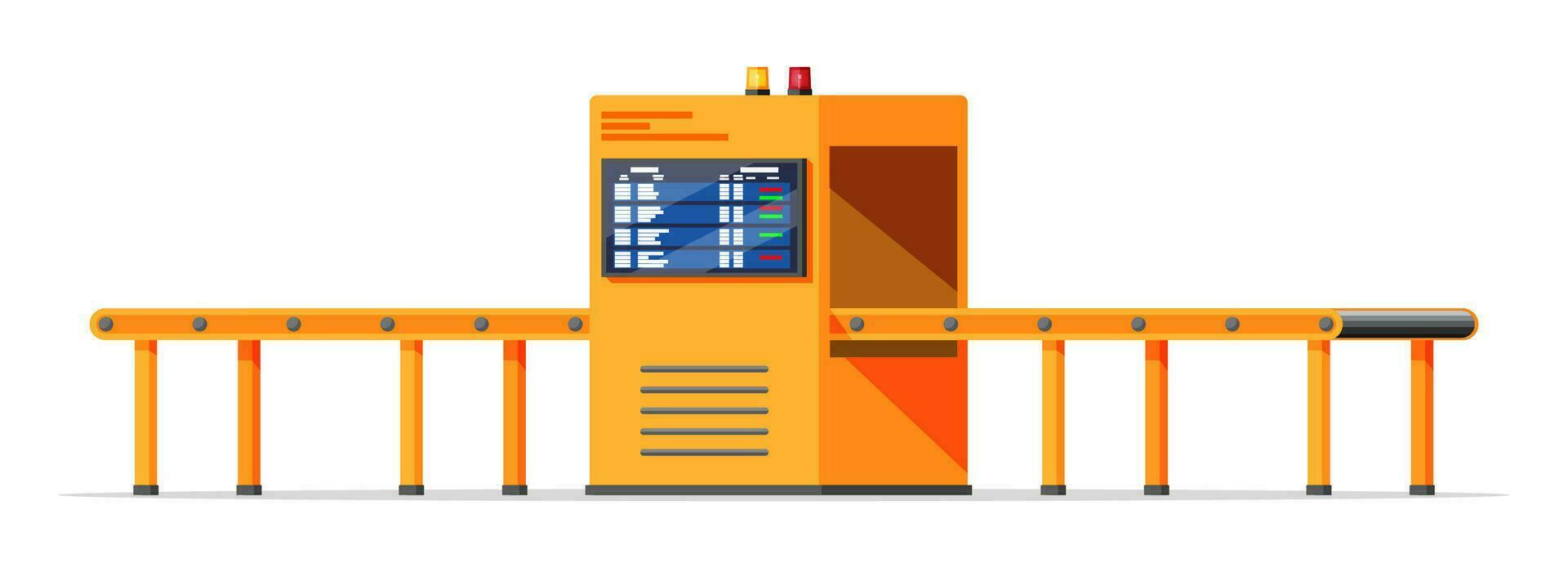 vacío transportador cinturón máquina aislado en blanco. moderno fábrica equipo. parte de almacén o aeropuerto servicio. paquete radiografía equipaje. seguridad, logístico y entrega. dibujos animados plano vector ilustración