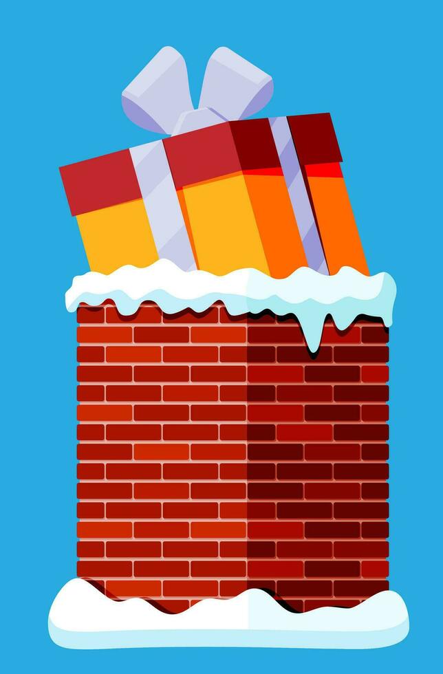 regalo caja en Chimenea aislado. techo Chimenea con Navidad presente. contento nuevo año decoración. alegre Navidad día festivo. nuevo año y Navidad celebracion. vector ilustración en plano estilo