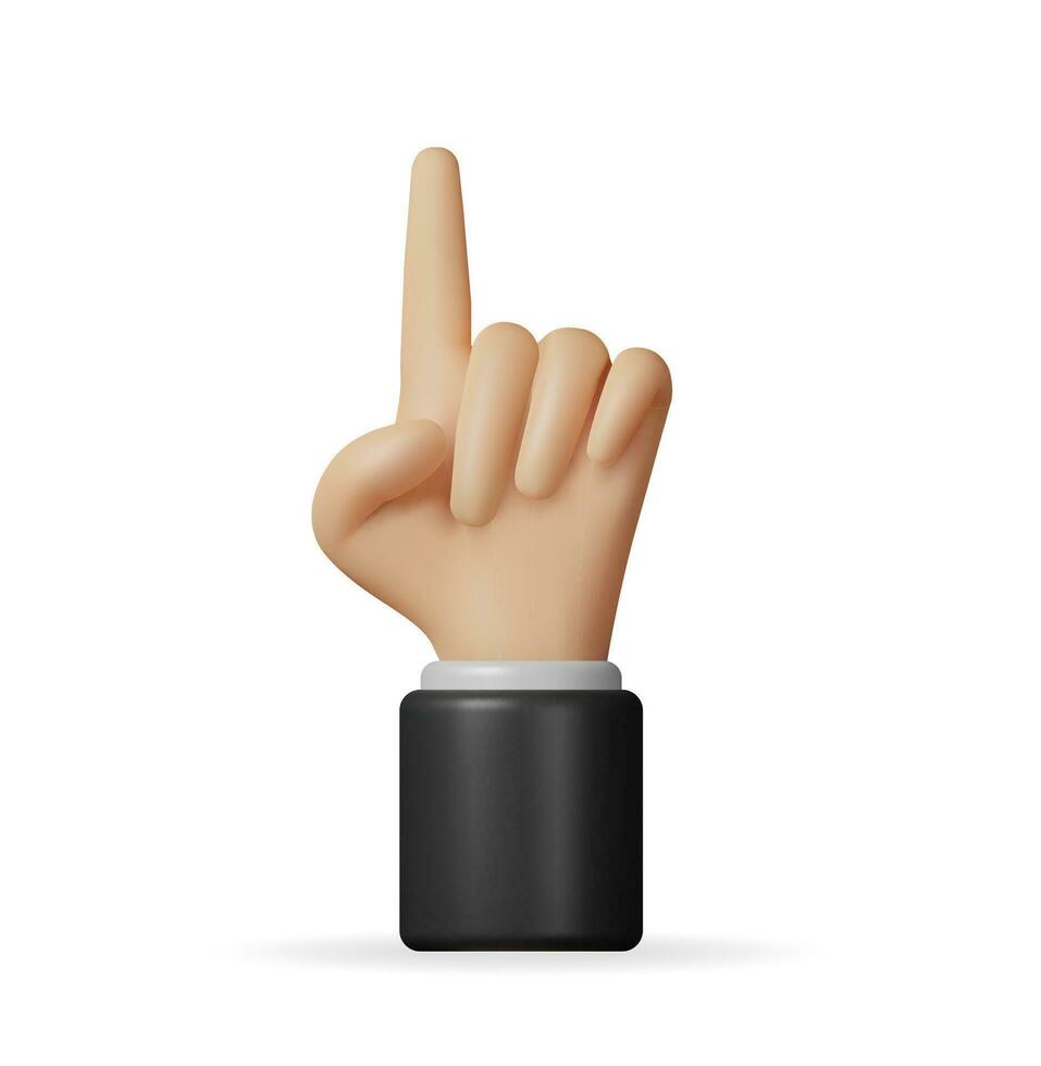 3d Hand Pointing Gesture Isolated. Render Hand Points Index Finger Up. Body Language Indicating or Showing Something Above. Cartoon Emoji Icon. Vector Illustration