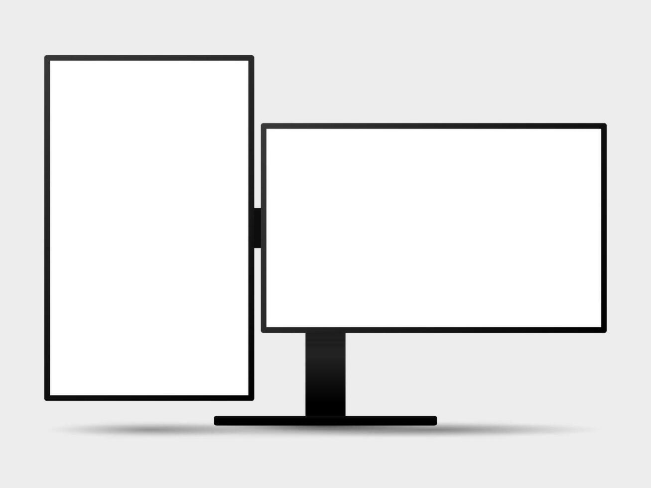 front view of 2 screen computer monitor mockup with blank white display vector