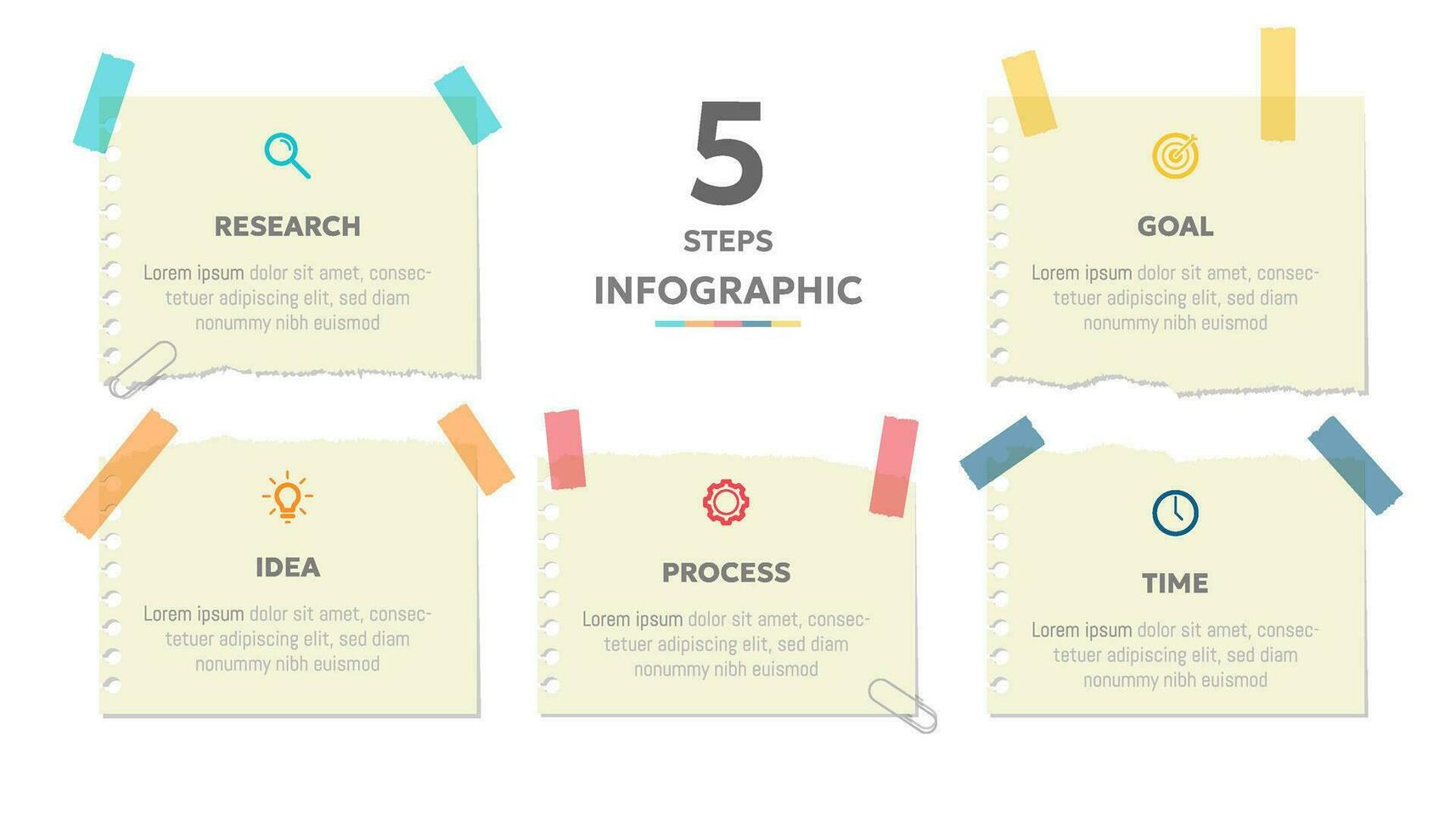 vector ilustración papel cortar Nota infografía modelo con 5 5 opciones o paso iconos