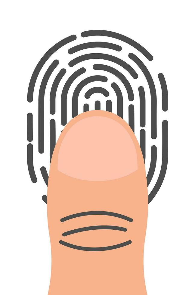Black and White Fingerprint with Finger. Identification and Authorization System. Fingerprint for ID, Passport, Applications. Simple Finger Print Icon. Vector Illustration in Flat Style