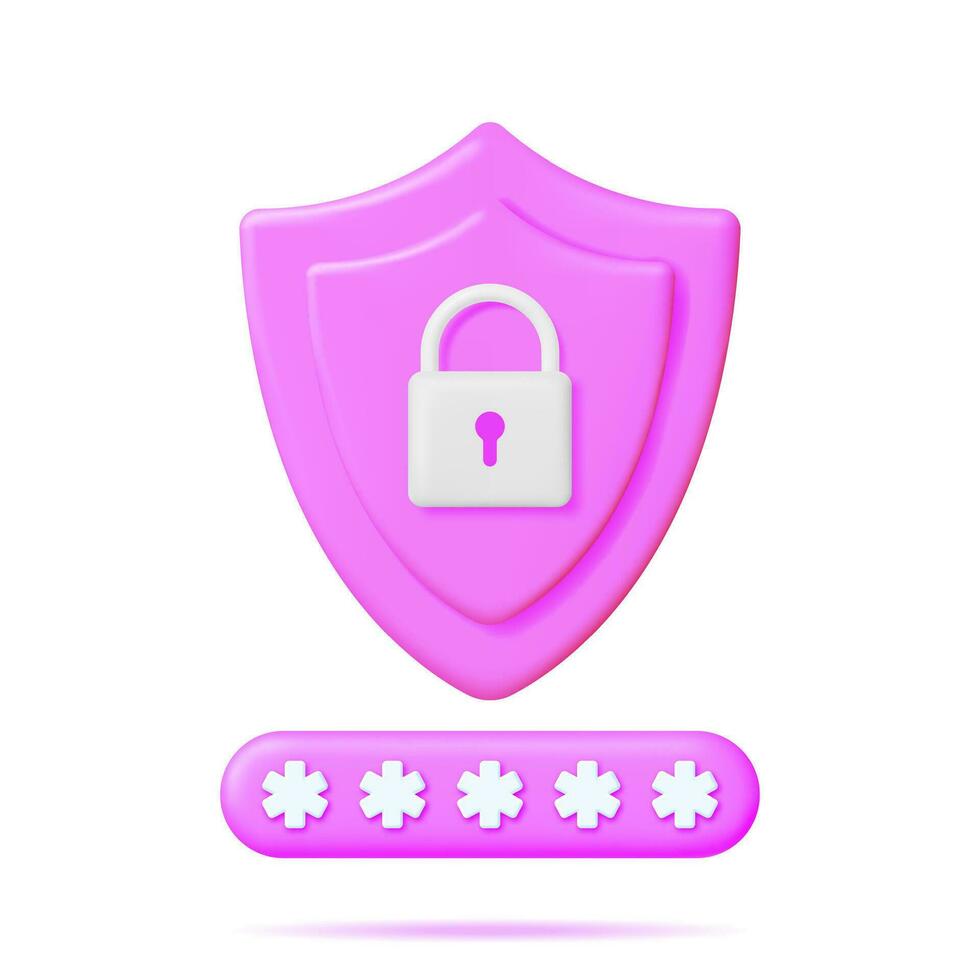 3D Password Field with Padlock Isolated. Render Hidden Password Symbol in Pad Lock. Computer Data Protection, Security and Confidentiality. Safety, Login Encryption and Privacy. Vector Illustration