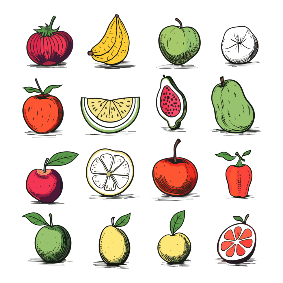 AI generated Hand-drawn fruits and food elements file PNG generated by AI