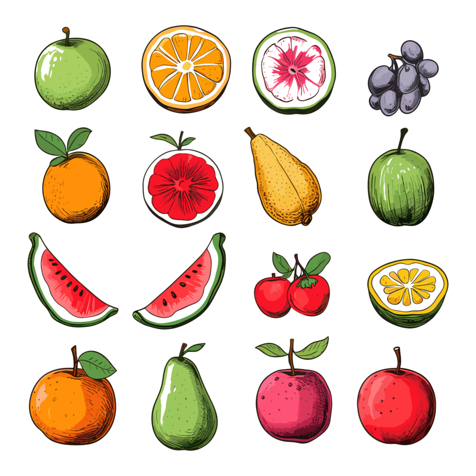 AI generated Hand-drawn fruits and food elements file PNG generated by AI