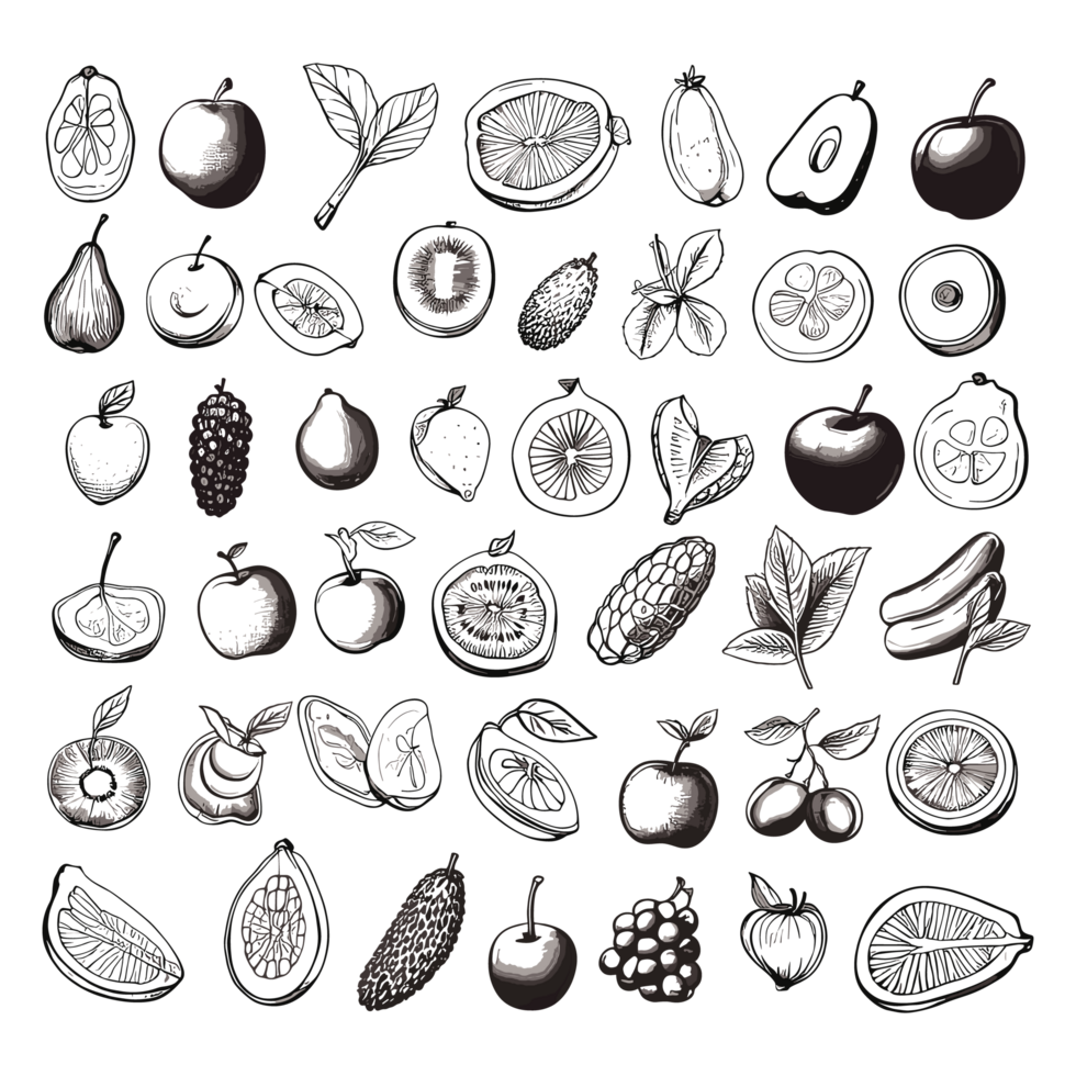 AI generated Hand-drawn fruits and food elements file PNG generated by AI