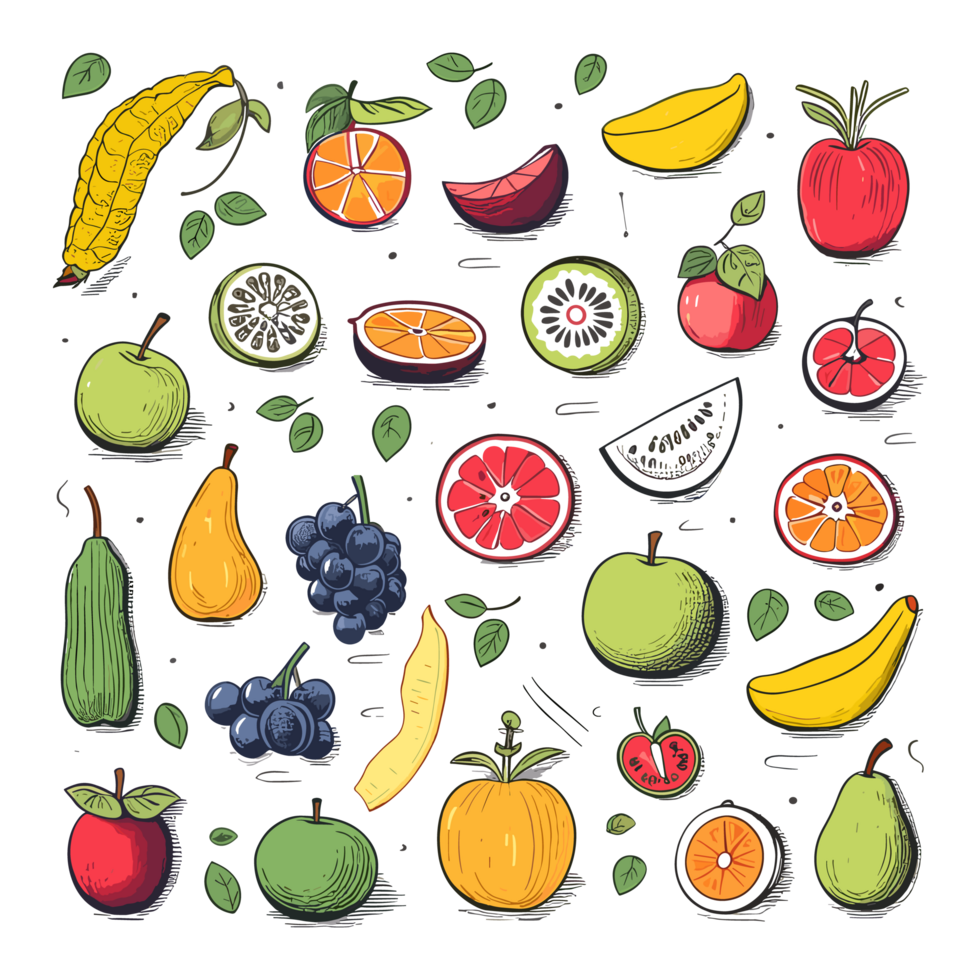 ai generato disegnato a mano frutta e cibo elementi png file