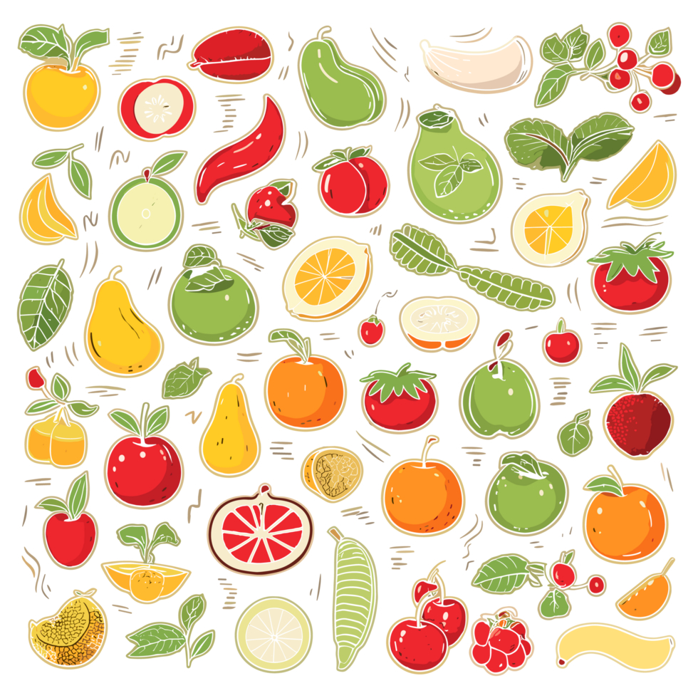 AI generated Hand-drawn fruits and food elements PNG File