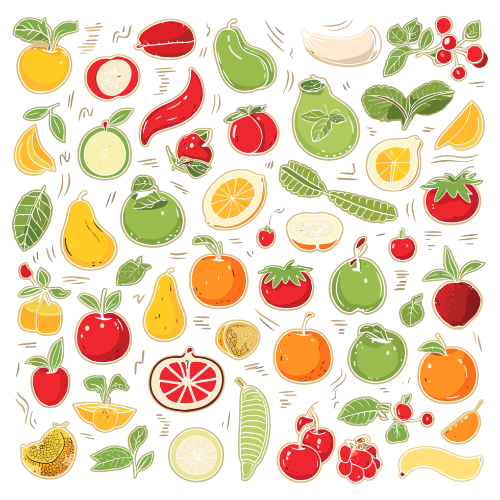 ai generato disegnato a mano frutta e cibo elementi png file