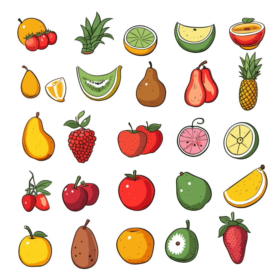 AI generated Hand-drawn fruits and food elements PNG File