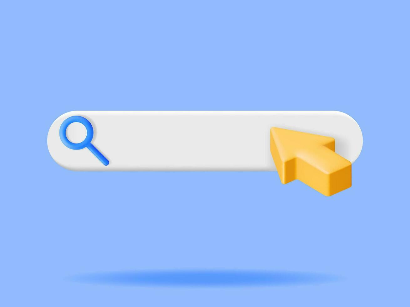 3D Search Bar Blank with Cursor Arrow and Magnifying Glass. Render Browser Button Template for Website, Application and UI. Navigation Search for Apps. Search Form. Vector Illustration