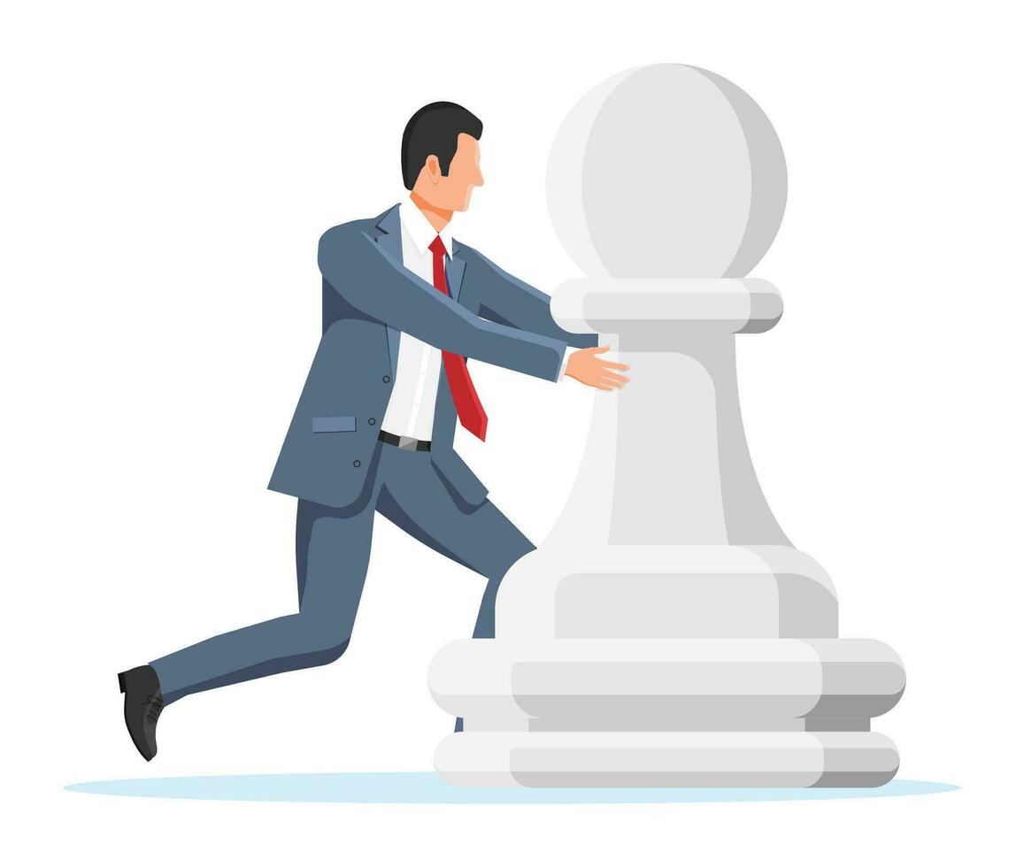 Businessman Competing with Chess Pieces. Goal Setting. Smart Goal. Business Target, Strategy, Competition, Management Concept. Achievement and Success. Vector Illustration in Flat Style