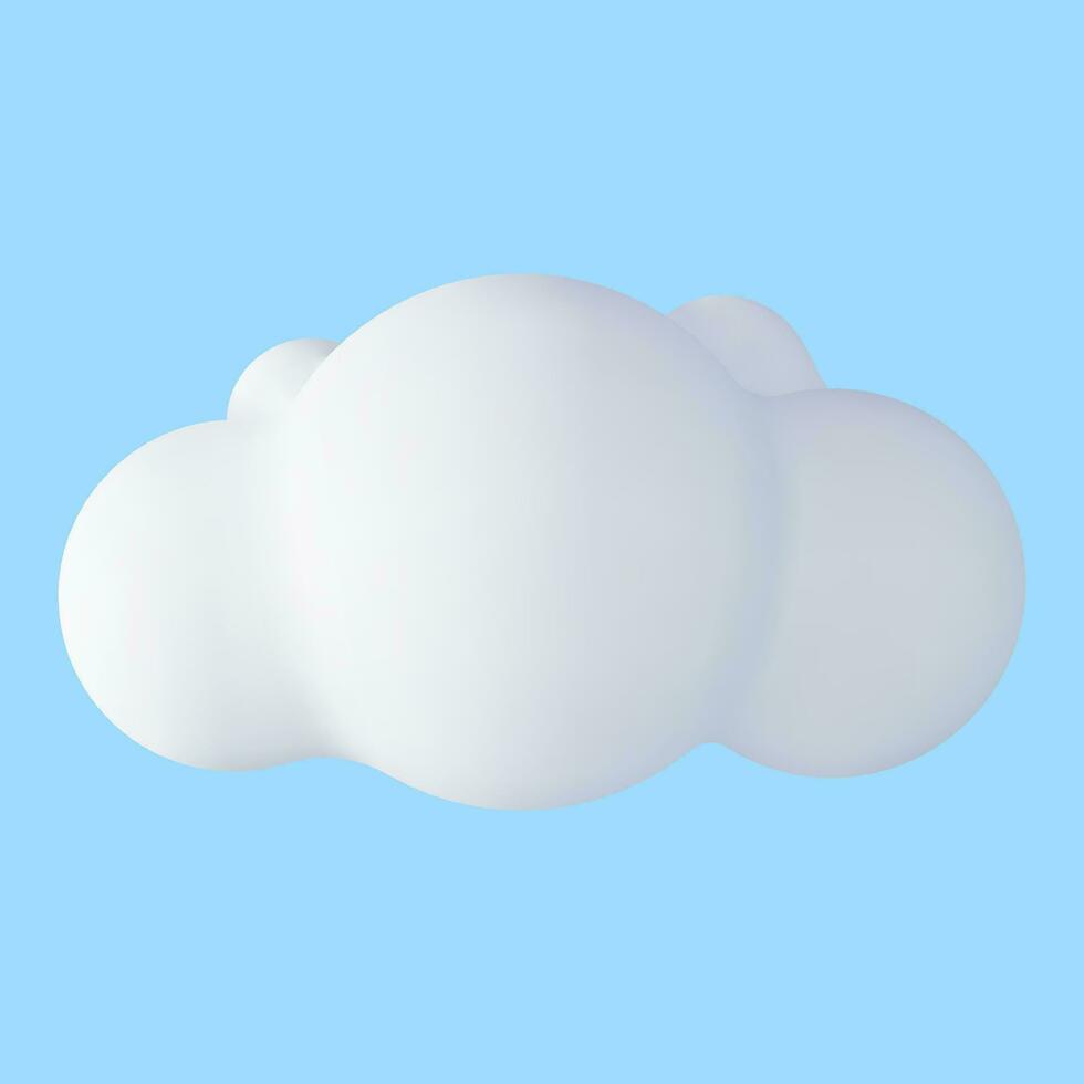 3D White Cloud Isolated on Blue Background. Cartoon Fluffy Cloud Icon. Render Bubble Cute Circle Shaped Smoke or Cumulus Fog Symbol. Vector Illustration