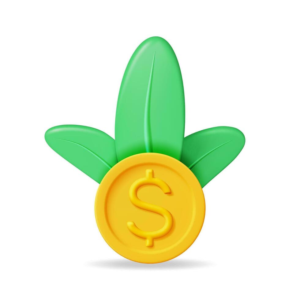 3D Money Coin Tree Isolated. Render Growing Money Tree. Investment, Investing. Gold Coins and Branches. Symbol of Wealth. Business Success. Vector illustration.