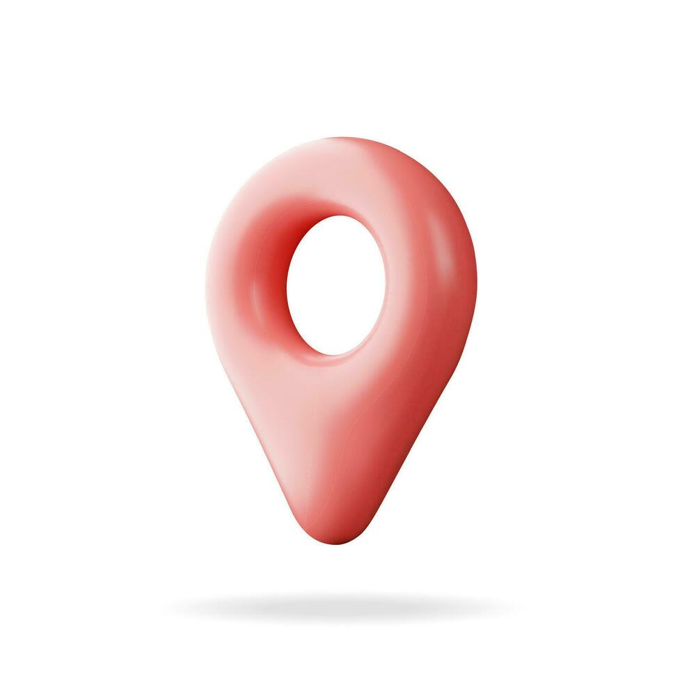 3D Location Map Pin Isolated on White. Render Red GPS Pointer Marker Icon. GPS and Navigation Symbol. Element for Map, Social Media, Mobile Apps. Realistic Vector Illustration