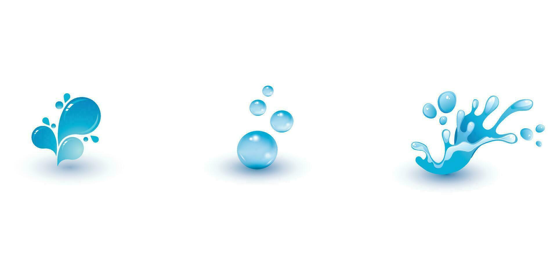 Collection of vector blue water droplets and splash icons. Collection of 3d drip and splash logo shapes. isolated white background
