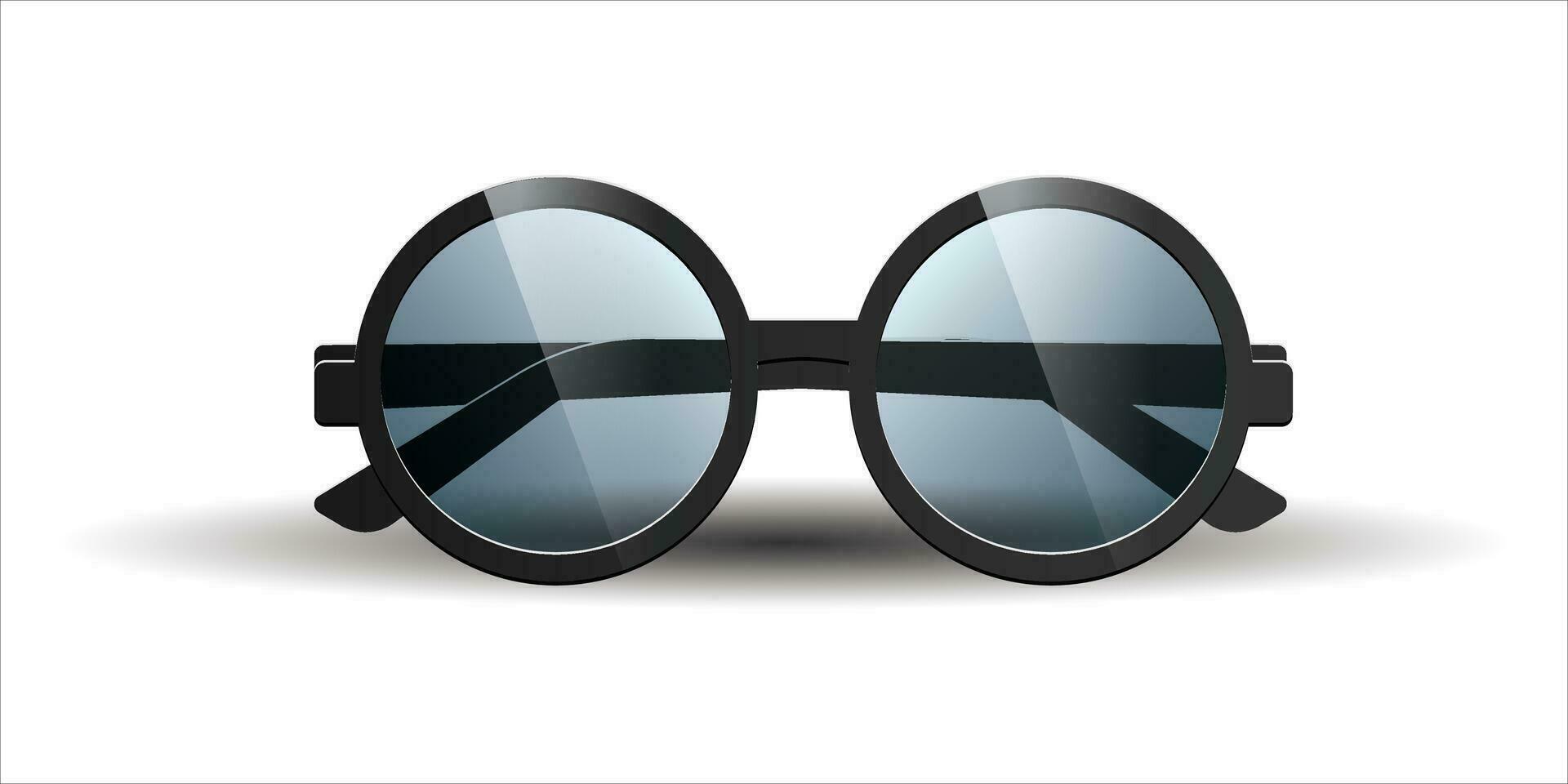 Gafas de sol aislado en blanco fondo, redondo negro marco anteojos, De las mujeres y de los hombres accesorios. óptica, bueno mirar, lente, antiguo, tendencia. vector ilustración. eps10