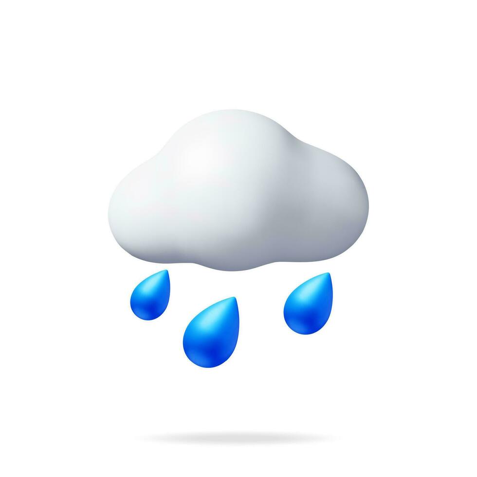 3d nube con gotas de lluvia icono aislado. hacer lluvia clima símbolo. realista nube con agua gotas. clima, clima pronóstico concepto. dibujos animados vector ilustración