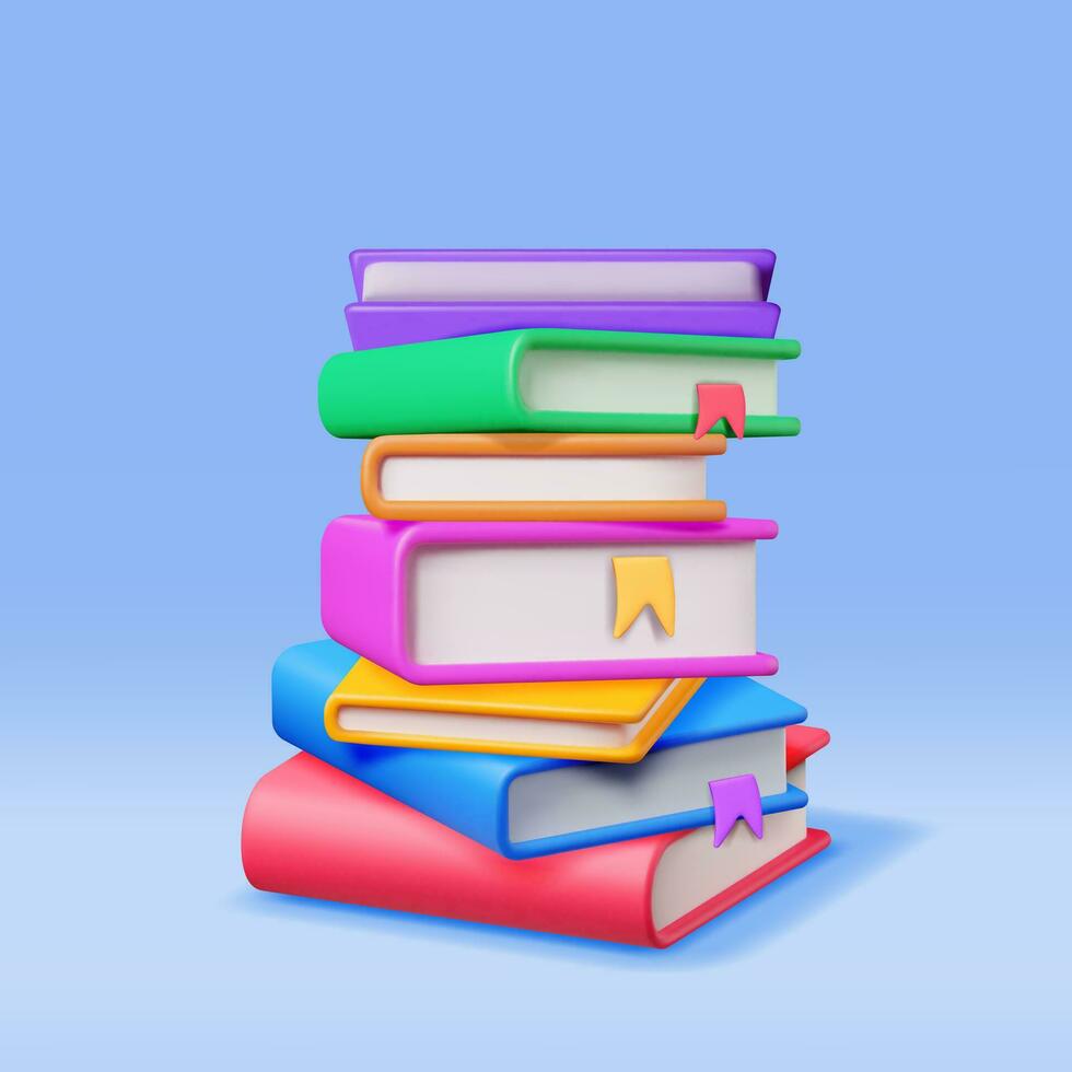 3D Stack of Closed Books Isolated. Render Pile of Books Icon. Set of Educational or Business Literature. Reading Education, E-book, Literature, Encyclopedia, Textbook. Vector Illustration