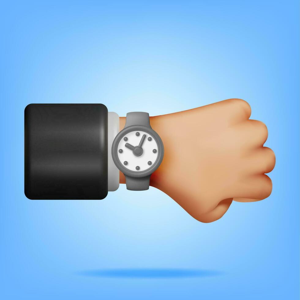 3D Simple Classic Round Wrist Watch Clock Isolated. Render Hand Alarm Clock Icon. Measurement of Time, Deadline, Time-Keeping and Time Management Concept. Watch Symbol. Minimal Vector Illustration