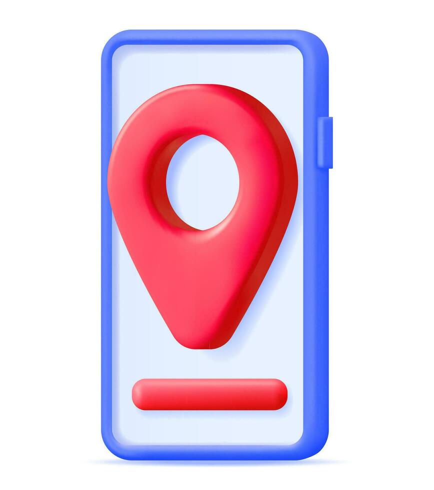 3D Location Map Pin in Smartphone Isolated on White. Blue GPS Pointer Marker Icon. GPS and Navigation Symbol and Phone. Element for Map, Social Media, Mobile Apps. Realistic Vector Illustration