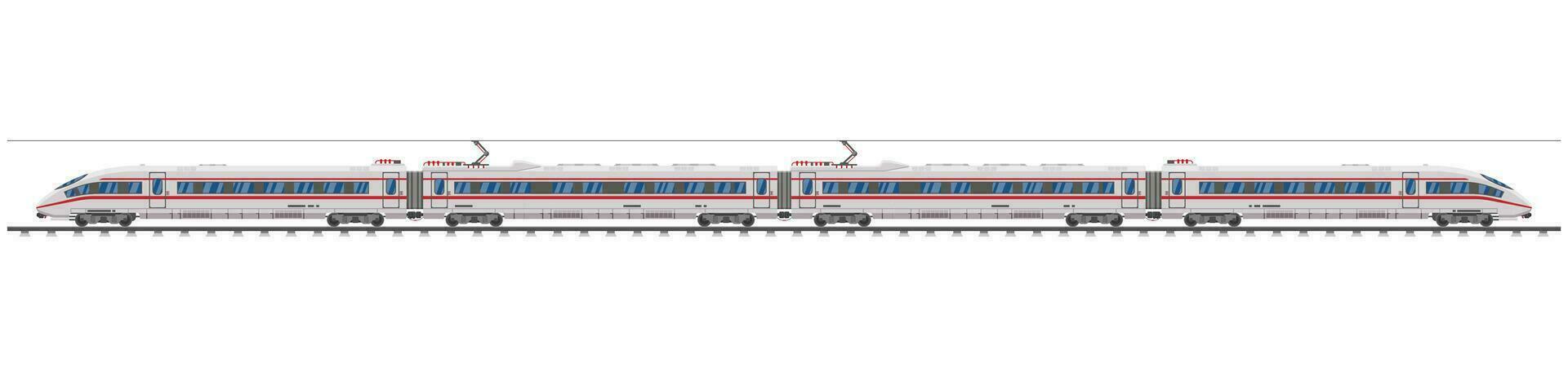 High Speed Train Isolated On White Background. Super Streamlined Train. Passenger Express Railway Locomotive. Railroad Public Transportation. Rapid Transport Concept. Flat Vector Illustration