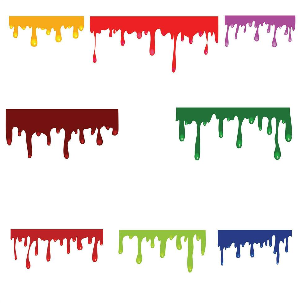 Liquid melting droplets or liquid sauce droplets. various colorful melted liquids dripping, contemporary paint vector