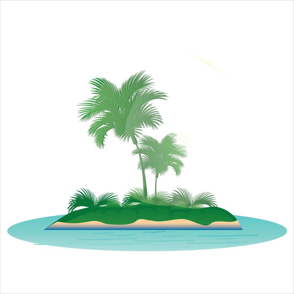 Tropical islands in the sea set vector flat illustration. island in the middle of the sea. Exotic natural scenery. Palm tree paradise with beach