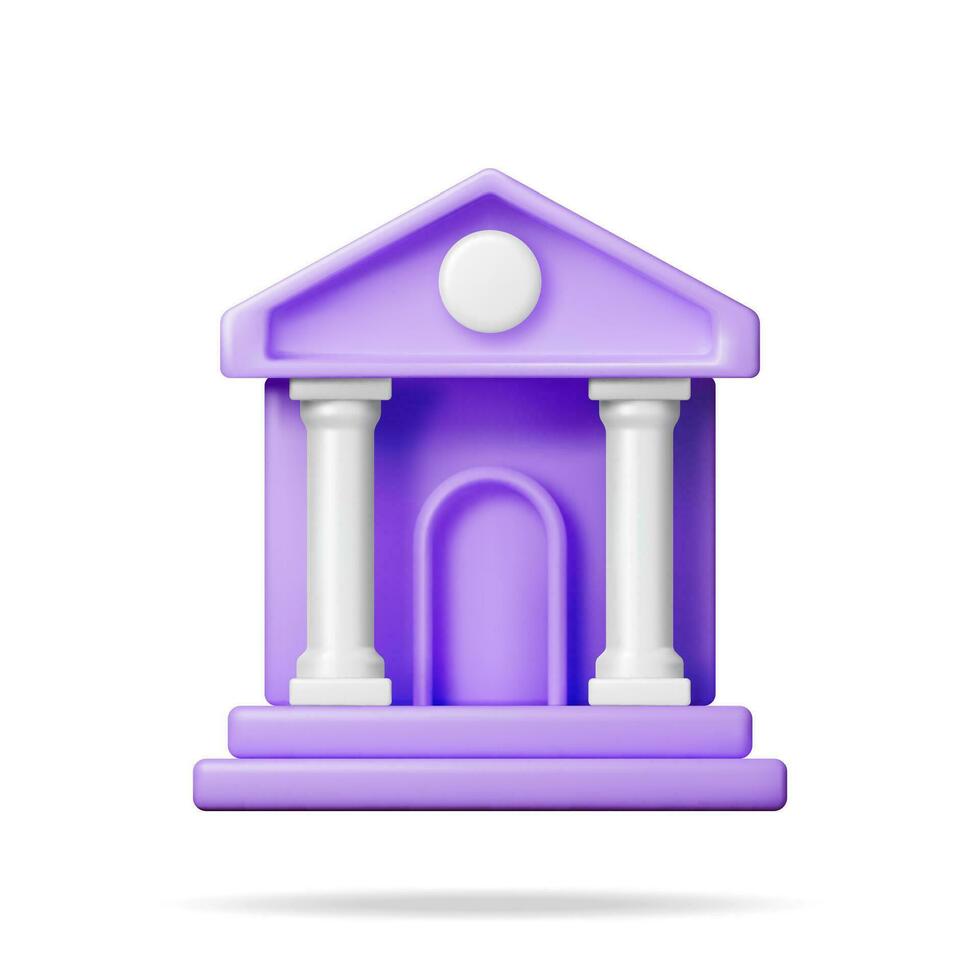 3D Bank Building Isolated on White. Render Financial House Icon. Construction with Columns in Ancient Design. Money Deposit and Withdrawal, Financial Transactions Service Banking. Vector Illustration