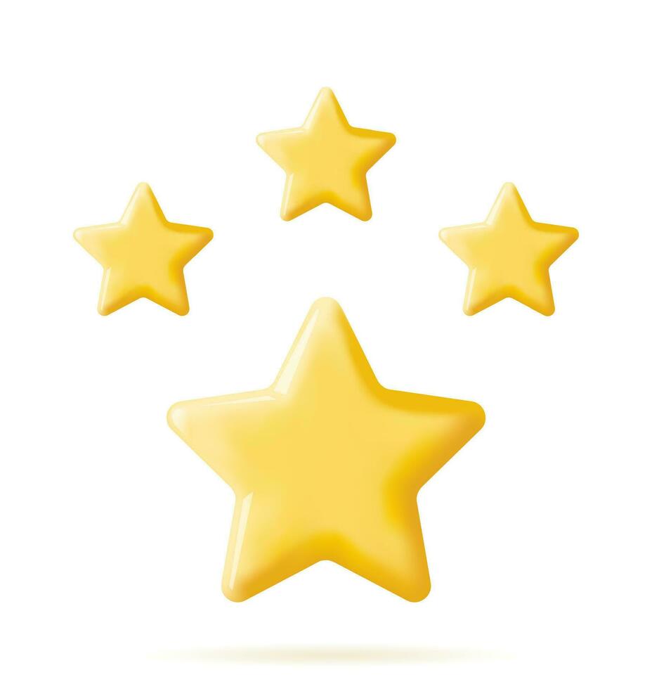 3D Glossy Yellow Star Isolated. Reviews Toy Round Star Realistic Render. Testimonials, Rating, Feedback, Survey, Quality and Review. Achievements or Goal. Vector Illustration