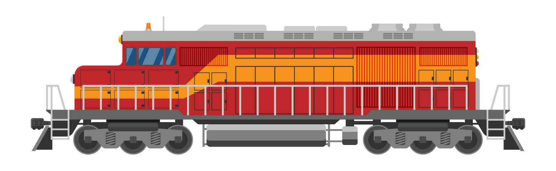 diesel locomotora aislado en blanco antecedentes. carga tren con diesel o eléctrico motor. lado ver de poderoso locomotora carga tren. ferrocarril transporte. plano vector ilustración