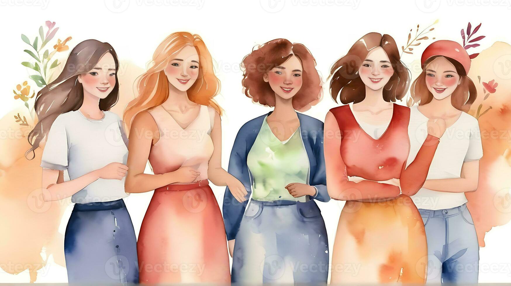 AI generated Happy women group for International Womens day , watercolor style illustration happy women day photo